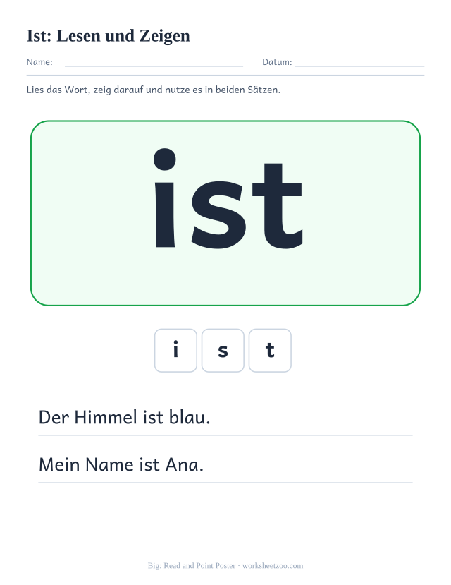Vorschau: häufiges Wort „ist“, Lesen und Zeigen
