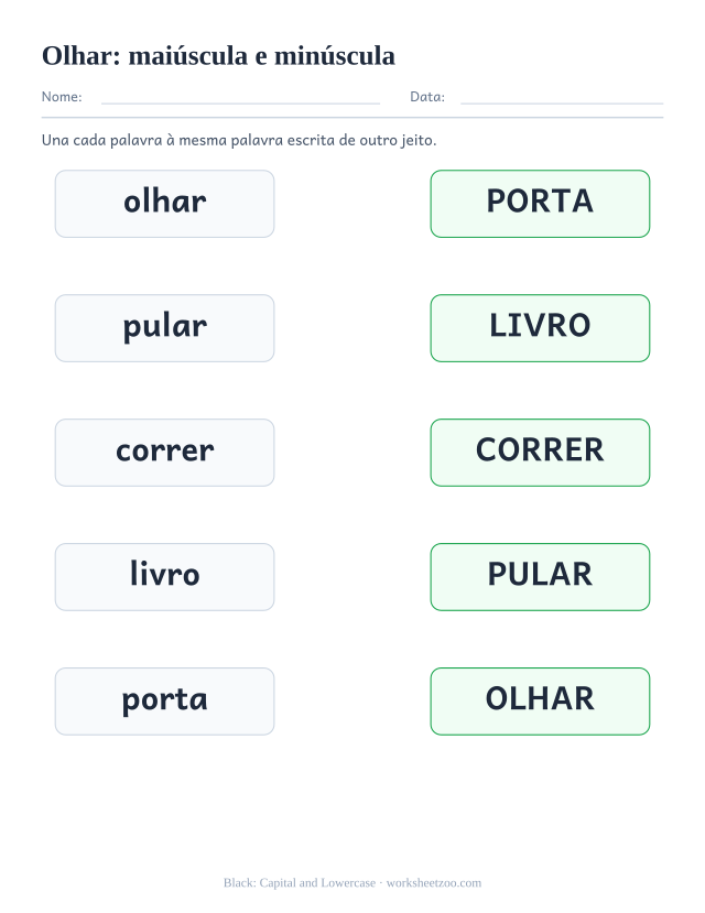 Prévia da palavra frequente “olhar”, maiúscula e minúscula