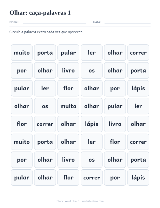 Prévia da palavra frequente “olhar”, caça-palavras 1