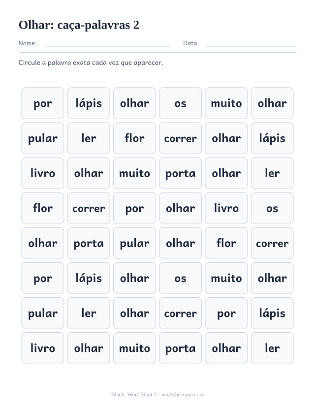 Prévia da palavra frequente “olhar”, caça-palavras 2