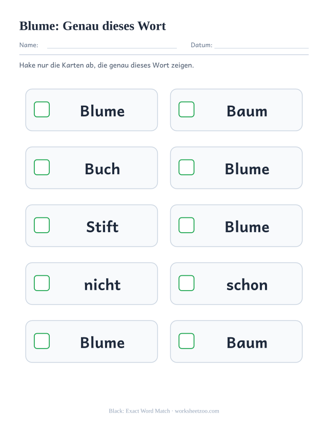 Vorschau: häufiges Wort „Blume“, Genau dieses Wort
