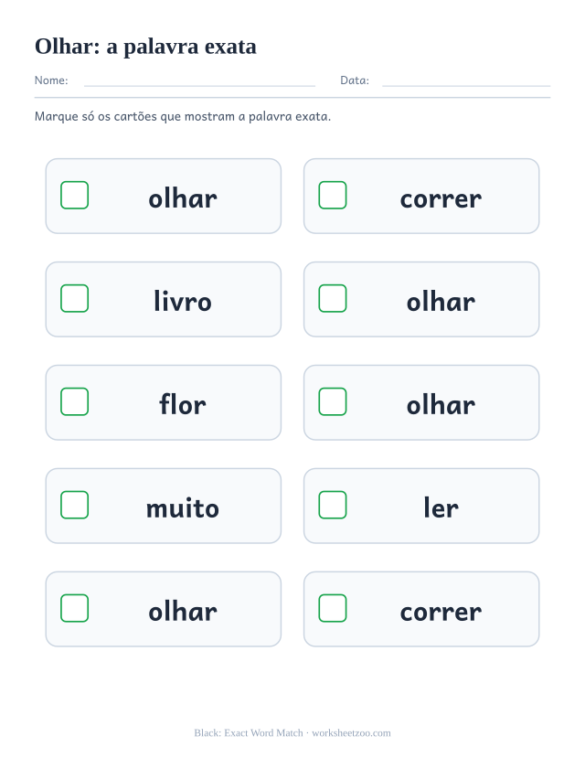 Prévia da palavra frequente “olhar”, a palavra exata