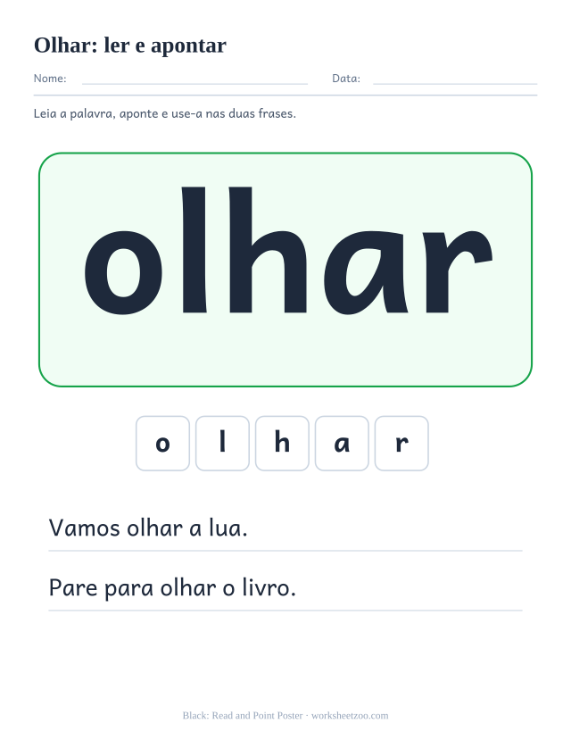 Prévia da palavra frequente “olhar”, ler e apontar