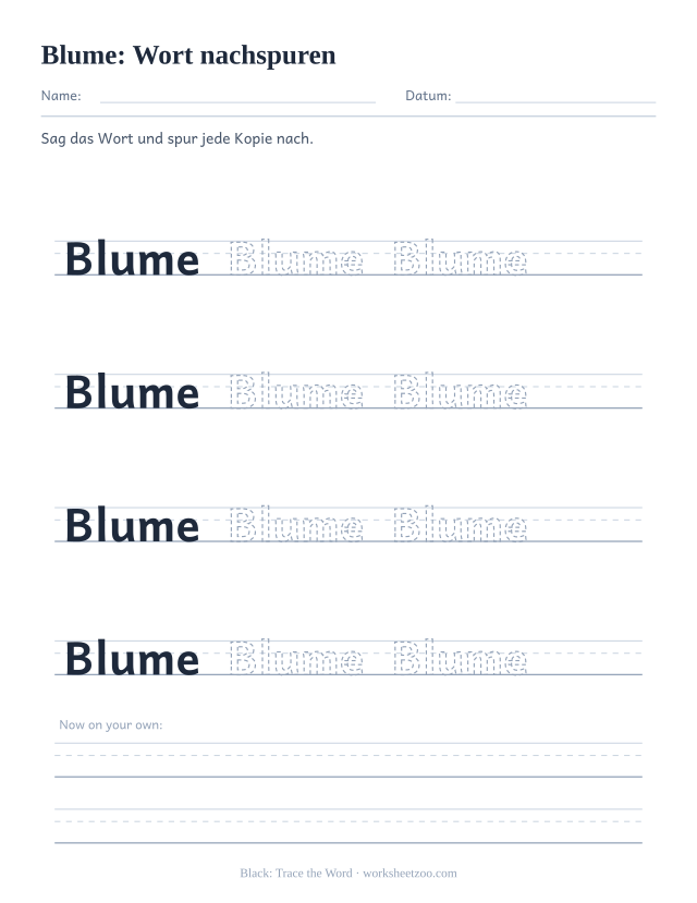 Vorschau: häufiges Wort „Blume“, Wort nachspuren
