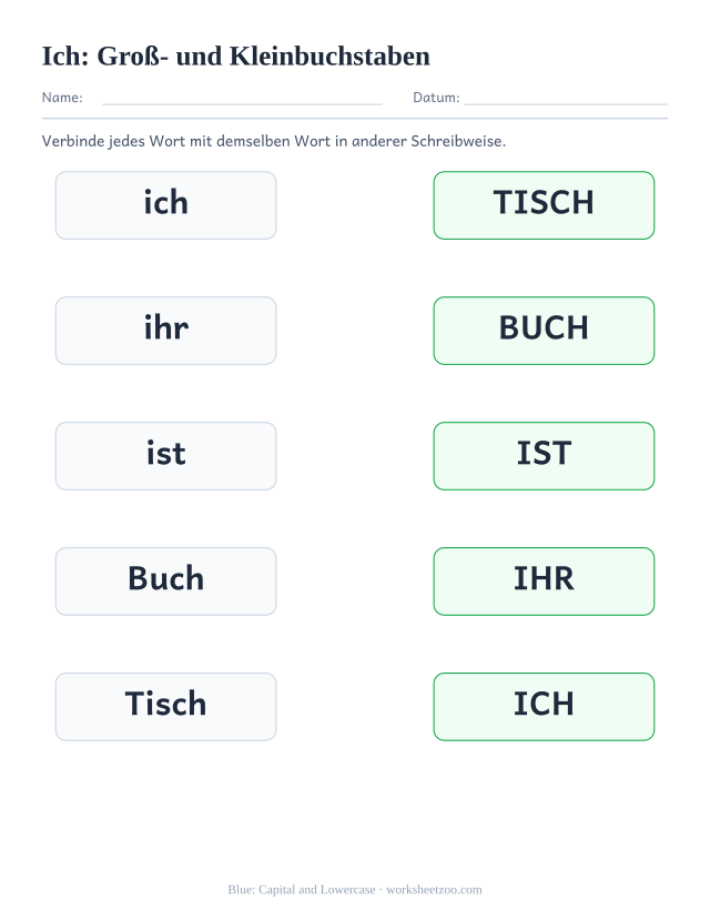 Vorschau: häufiges Wort „ich“, Groß- und Kleinbuchstaben