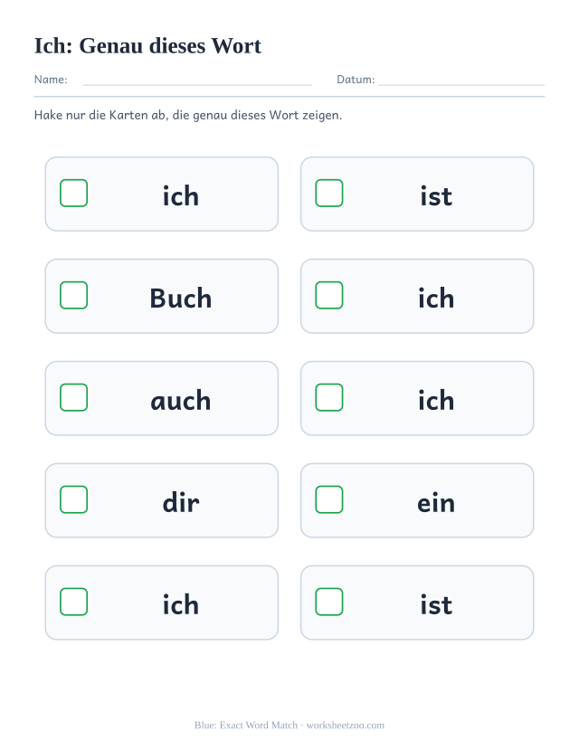 Vorschau: häufiges Wort „ich“, Genau dieses Wort