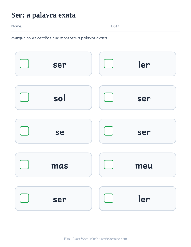 Prévia da palavra frequente “ser”, a palavra exata