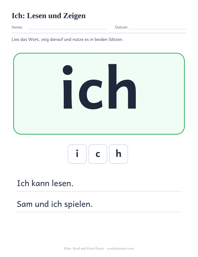 Vorschau: häufiges Wort „ich“, Lesen und Zeigen