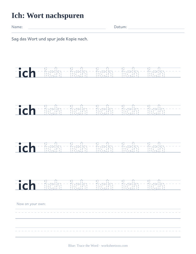 Vorschau: häufiges Wort „ich“, Wort nachspuren