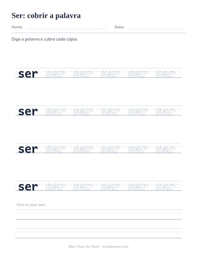 Prévia da palavra frequente “ser”, cobrir a palavra
