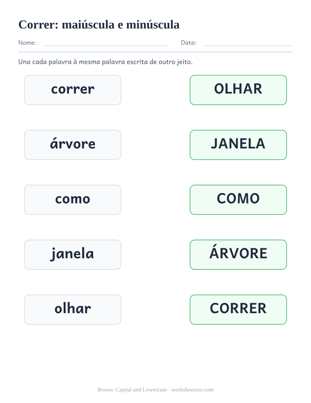 Prévia da palavra frequente “correr”, maiúscula e minúscula