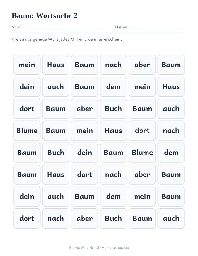 Vorschau: häufiges Wort „Baum“, Wortsuche 2