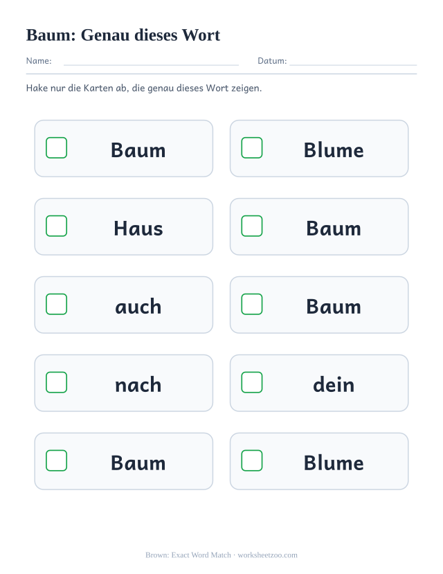 Vorschau: häufiges Wort „Baum“, Genau dieses Wort