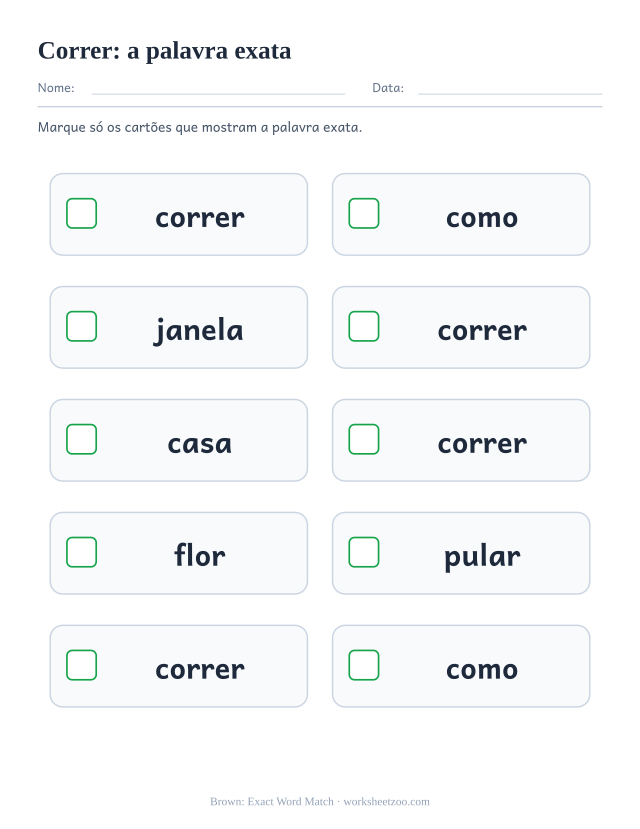 Prévia da palavra frequente “correr”, a palavra exata