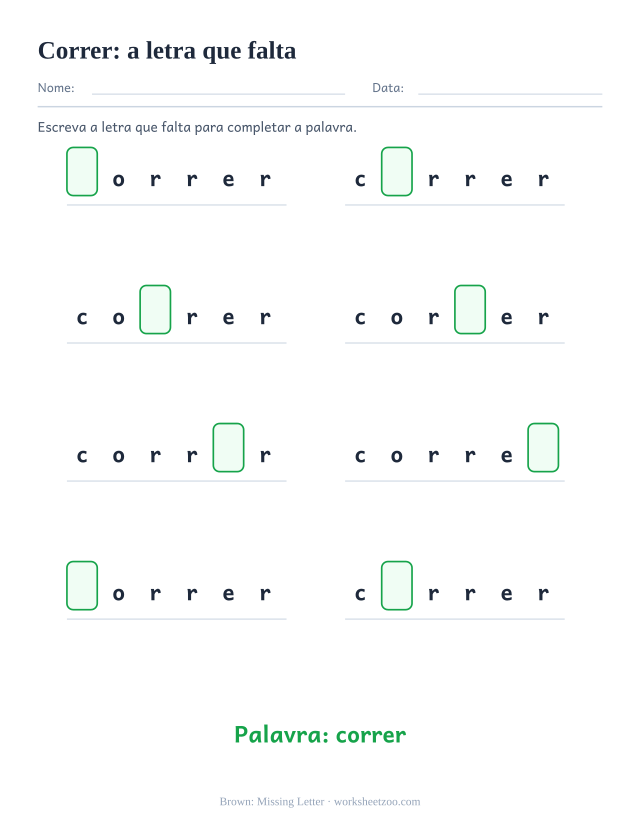 Prévia da palavra frequente “correr”, a letra que falta