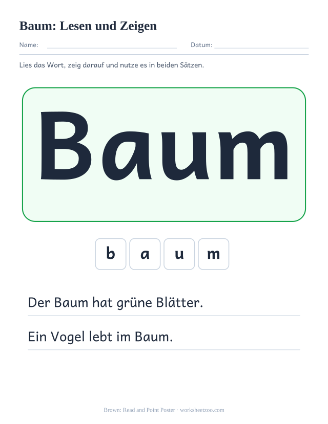 Vorschau: häufiges Wort „Baum“, Lesen und Zeigen