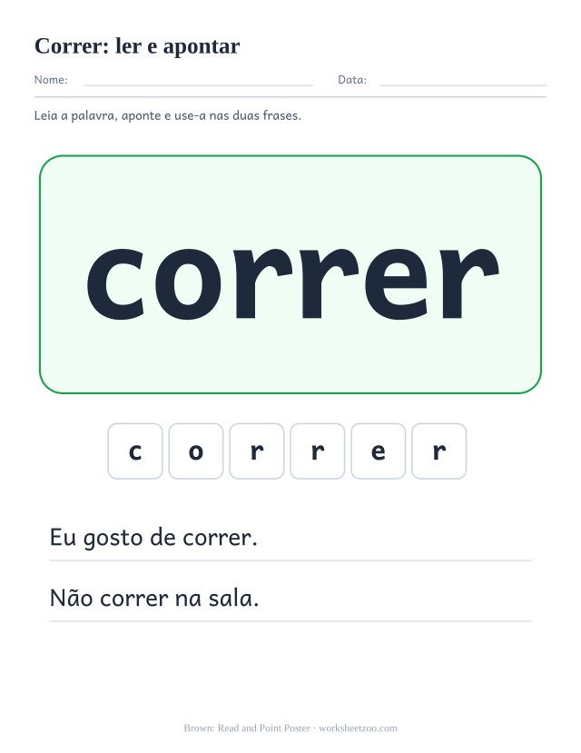 Prévia da palavra frequente “correr”, ler e apontar