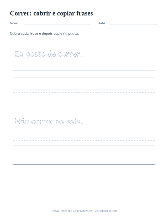 Prévia da palavra frequente “correr”, cobrir e copiar frases