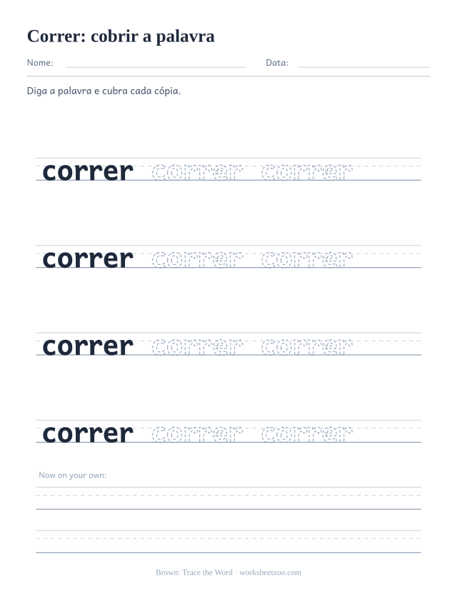 Prévia da palavra frequente “correr”, cobrir a palavra