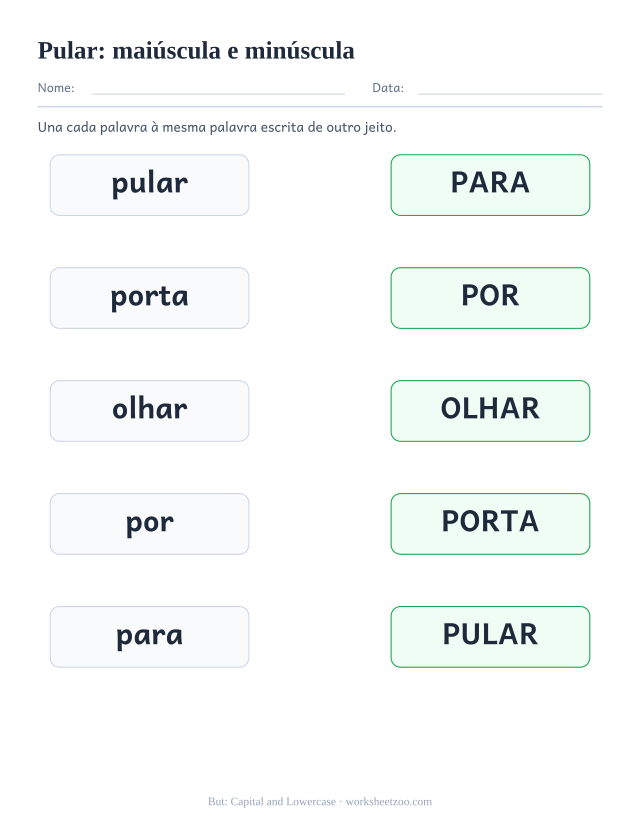Prévia da palavra frequente “pular”, maiúscula e minúscula