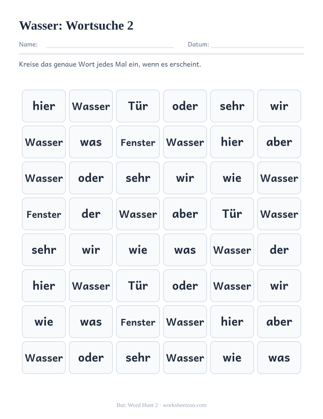 Vorschau: häufiges Wort „Wasser“, Wortsuche 2