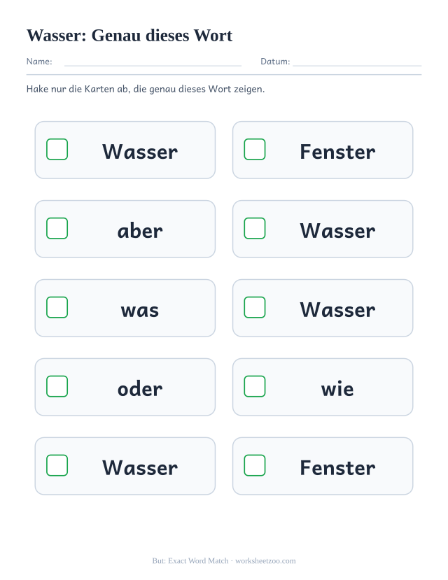 Vorschau: häufiges Wort „Wasser“, Genau dieses Wort