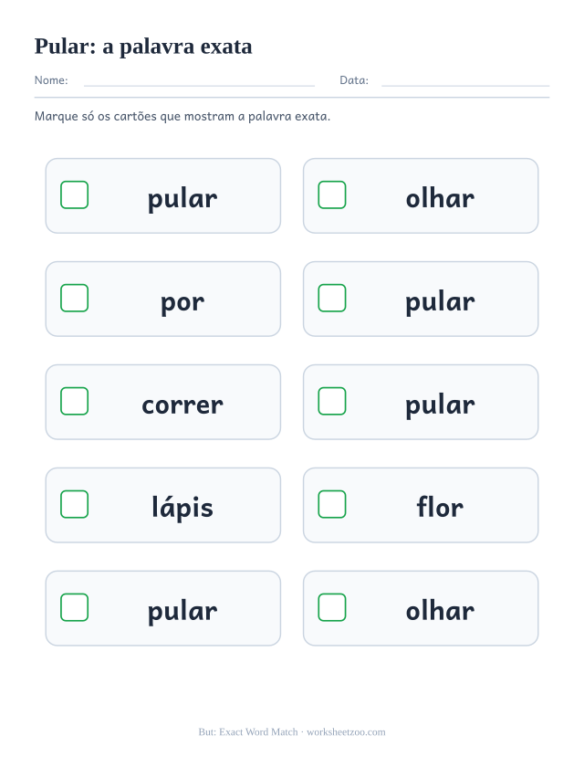 Prévia da palavra frequente “pular”, a palavra exata