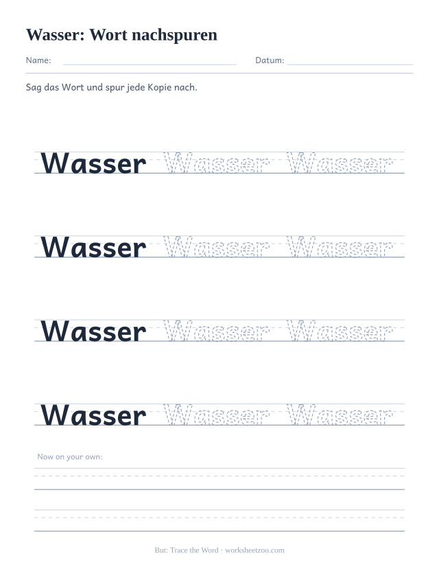 Vorschau: häufiges Wort „Wasser“, Wort nachspuren