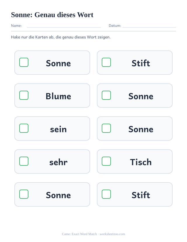 Vorschau: häufiges Wort „Sonne“, Genau dieses Wort