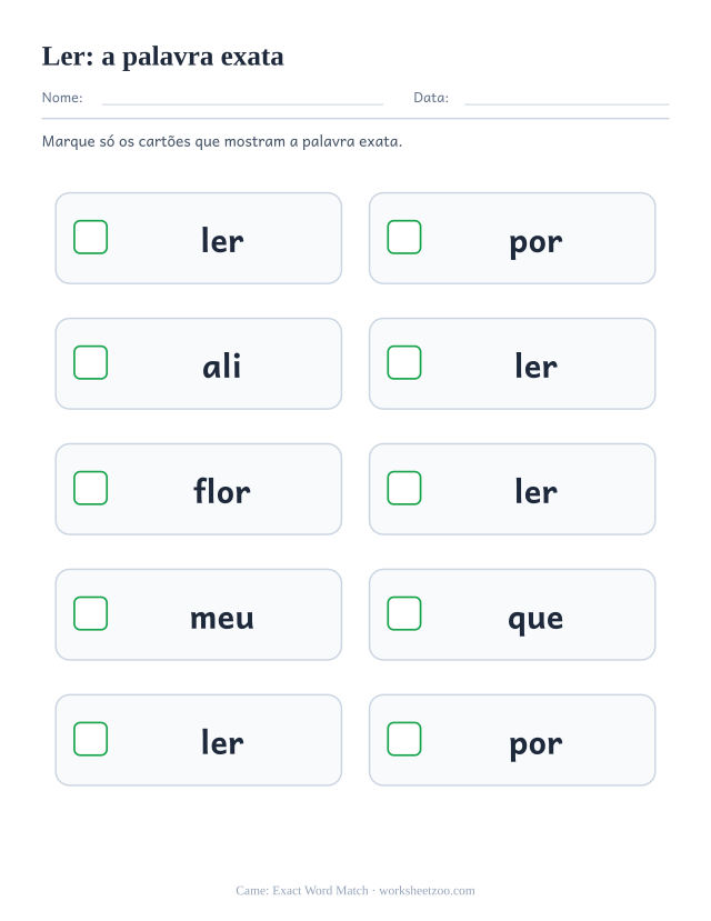 Prévia da palavra frequente “ler”, a palavra exata