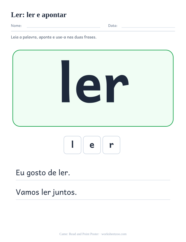 Prévia da palavra frequente “ler”, ler e apontar