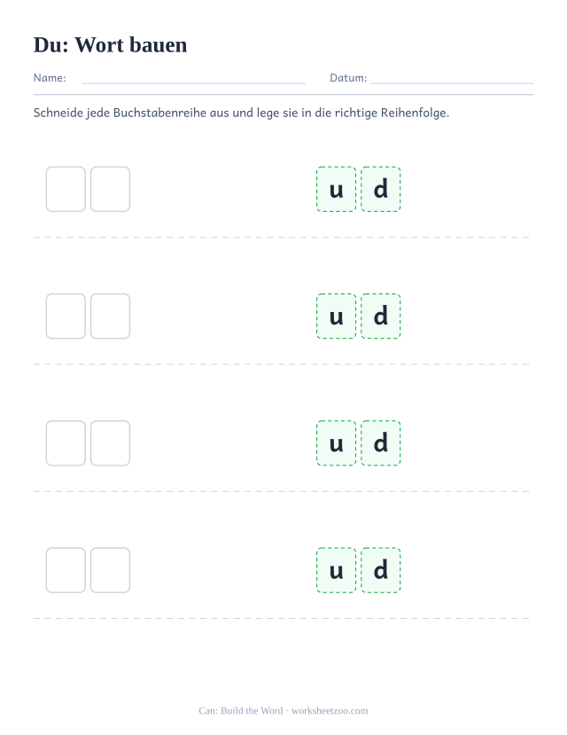 Vorschau: häufiges Wort „du“, Wort bauen