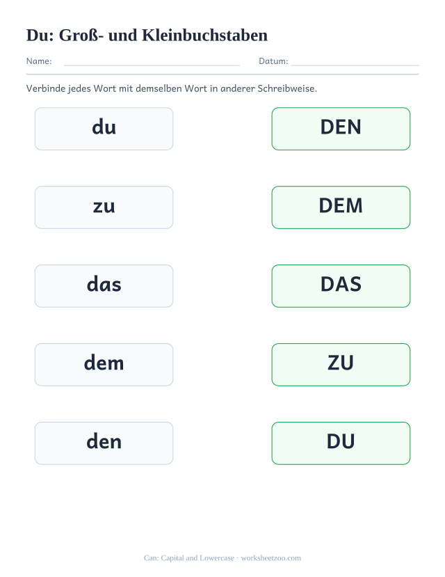 Vorschau: häufiges Wort „du“, Groß- und Kleinbuchstaben