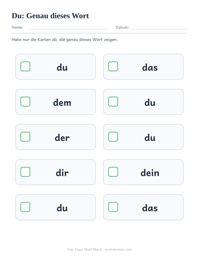 Vorschau: häufiges Wort „du“, Genau dieses Wort