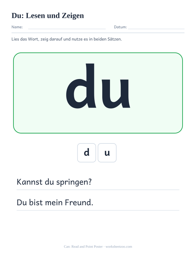 Vorschau: häufiges Wort „du“, Lesen und Zeigen
