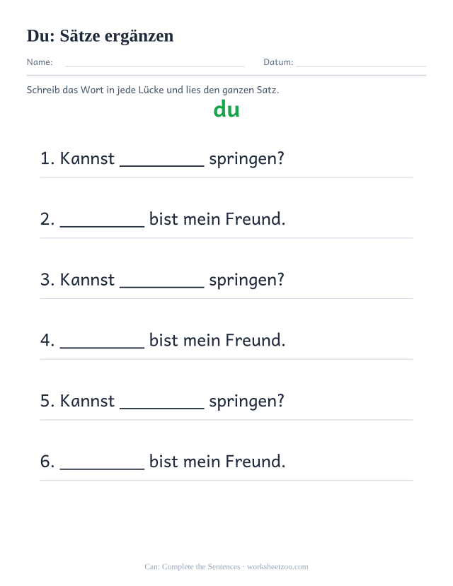 Vorschau: häufiges Wort „du“, Sätze ergänzen