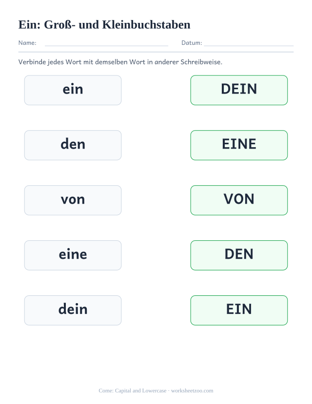 Vorschau: häufiges Wort „ein“, Groß- und Kleinbuchstaben
