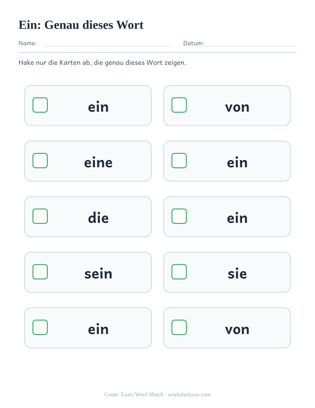Vorschau: häufiges Wort „ein“, Genau dieses Wort