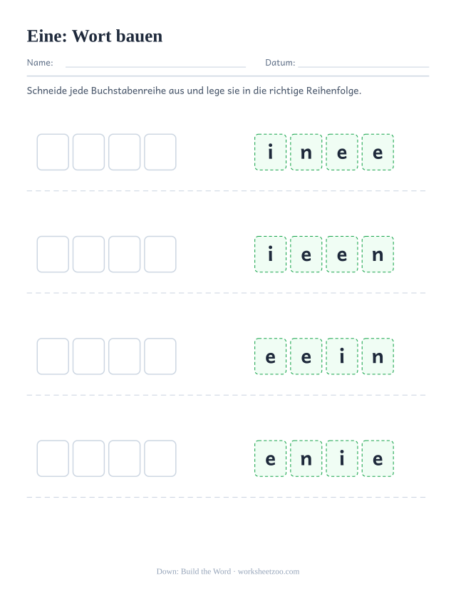 Vorschau: häufiges Wort „eine“, Wort bauen