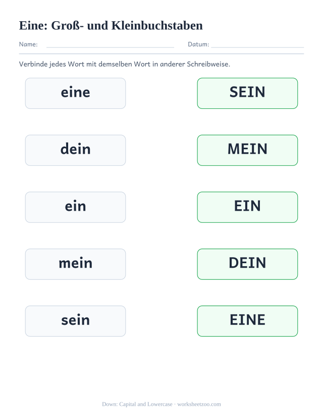 Vorschau: häufiges Wort „eine“, Groß- und Kleinbuchstaben