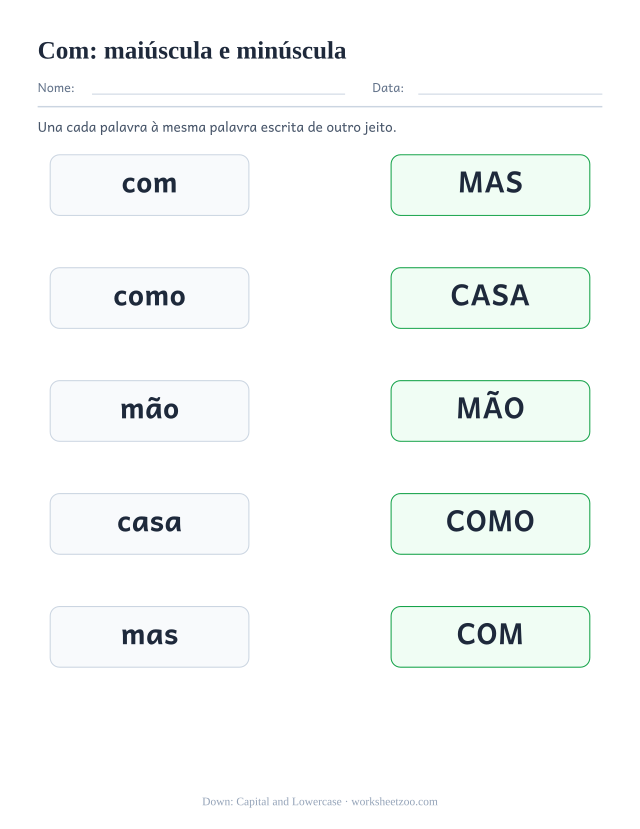 Prévia da palavra frequente “com”, maiúscula e minúscula