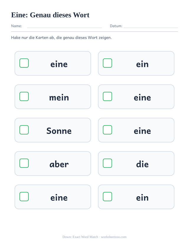 Vorschau: häufiges Wort „eine“, Genau dieses Wort