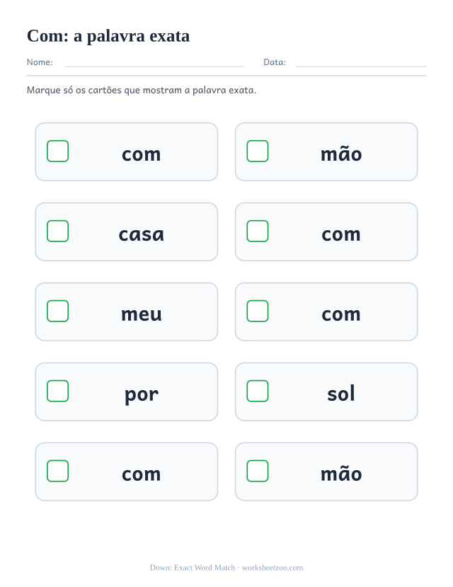 Prévia da palavra frequente “com”, a palavra exata