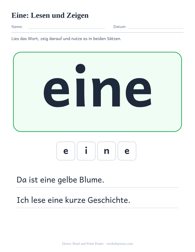 Vorschau: häufiges Wort „eine“, Lesen und Zeigen