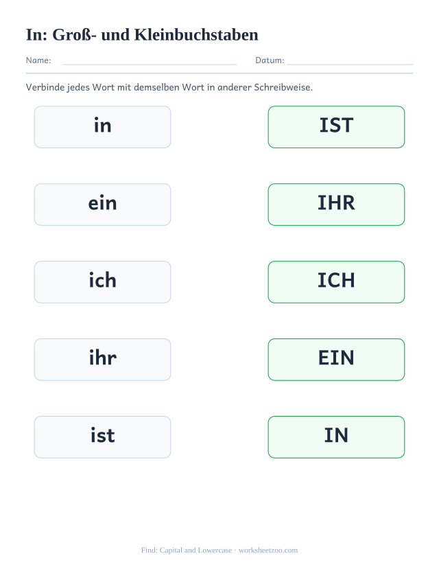 Vorschau: häufiges Wort „in“, Groß- und Kleinbuchstaben