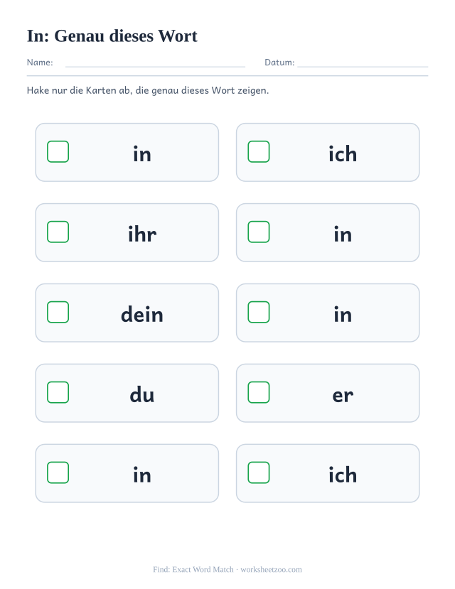 Vorschau: häufiges Wort „in“, Genau dieses Wort