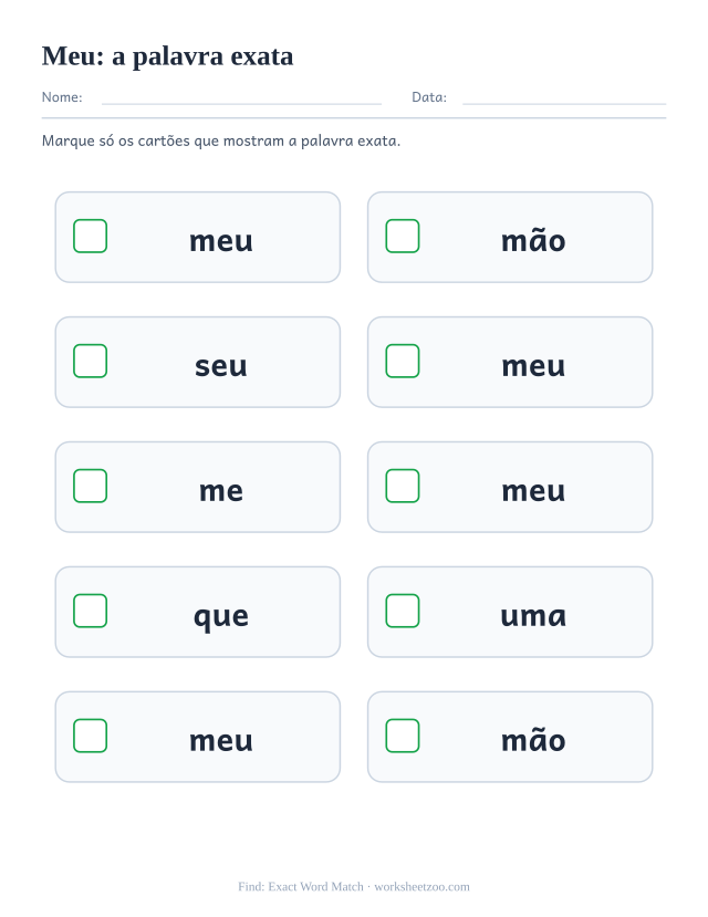 Prévia da palavra frequente “meu”, a palavra exata