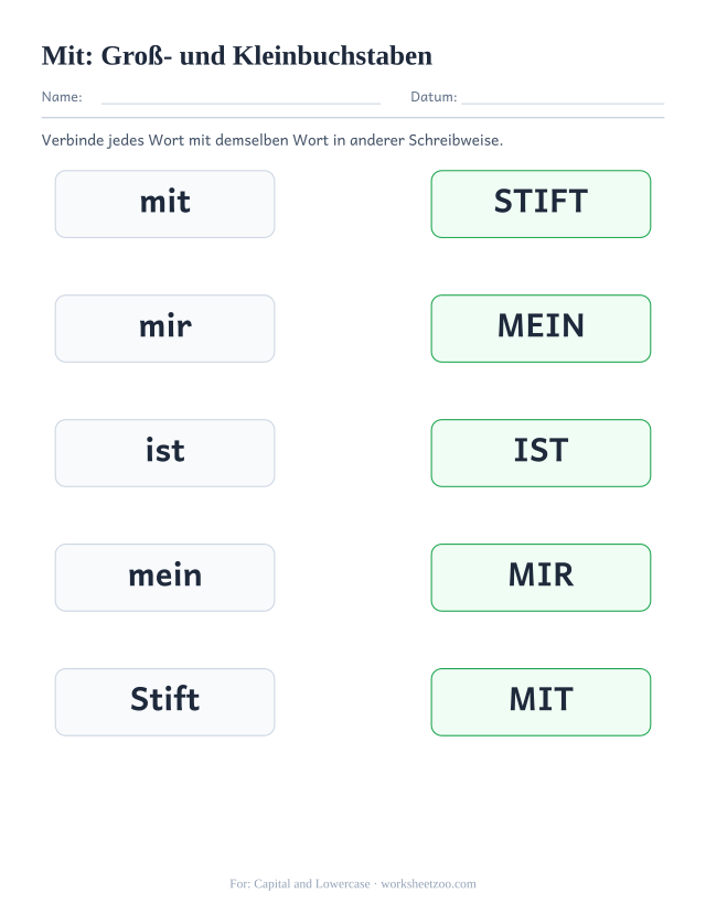 Vorschau: häufiges Wort „mit“, Groß- und Kleinbuchstaben