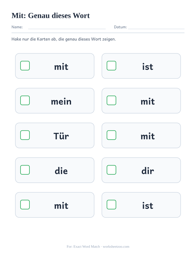 Vorschau: häufiges Wort „mit“, Genau dieses Wort