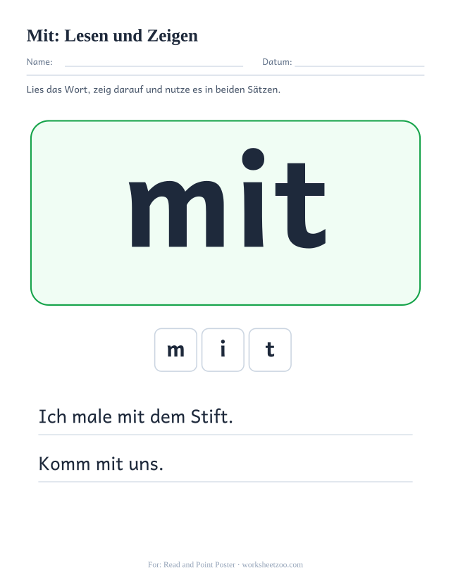 Vorschau: häufiges Wort „mit“, Lesen und Zeigen